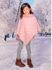 Kids Soft Faux Fur Poncho W/  Wave Pattern and Faux Fur Neckline (3-7 Years Old) 